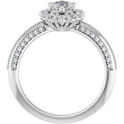 Ever & Ever 14K White Gold 0.16ctw Marquise Halo Style Diamond Semi-Mount Engagement Ring