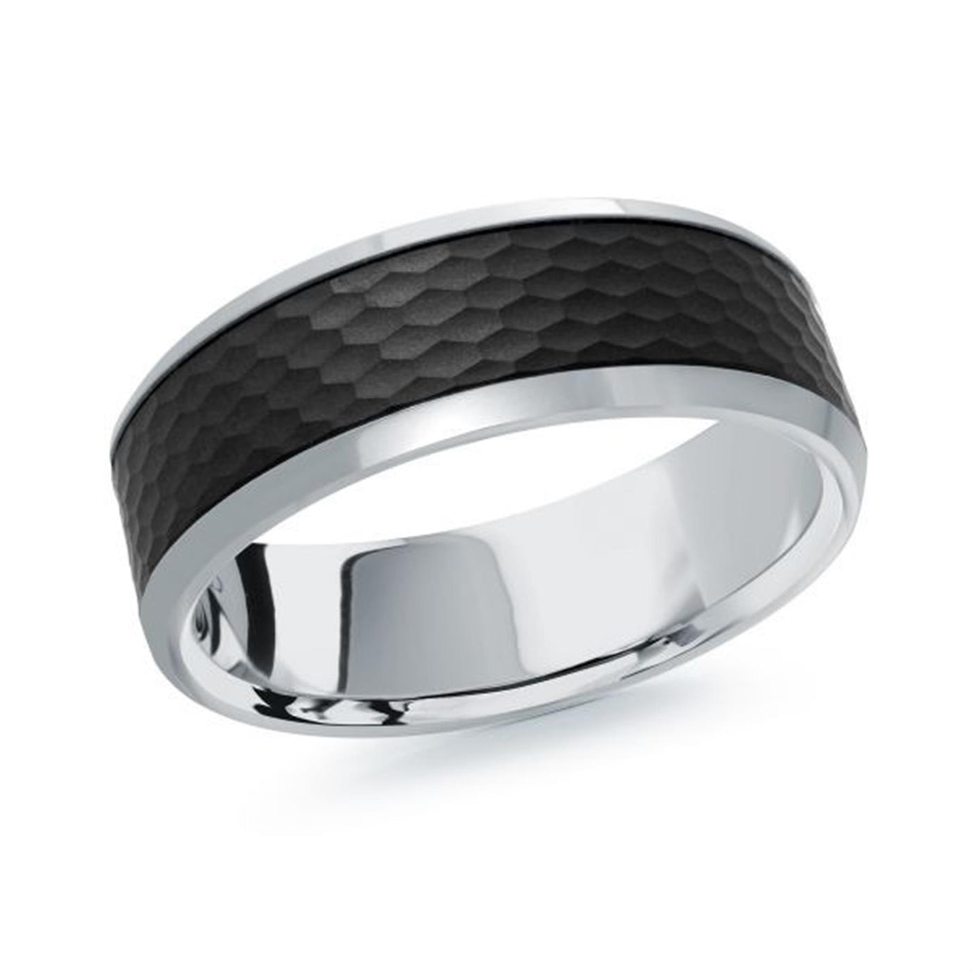 Malo 7mm Carbon Fiber and 14K White Gold Wedding Band