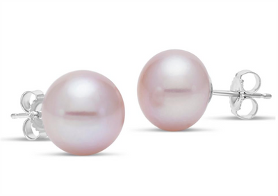 14K White Gold Stud Style Earrings Featuring Pink Freshwater Pearls