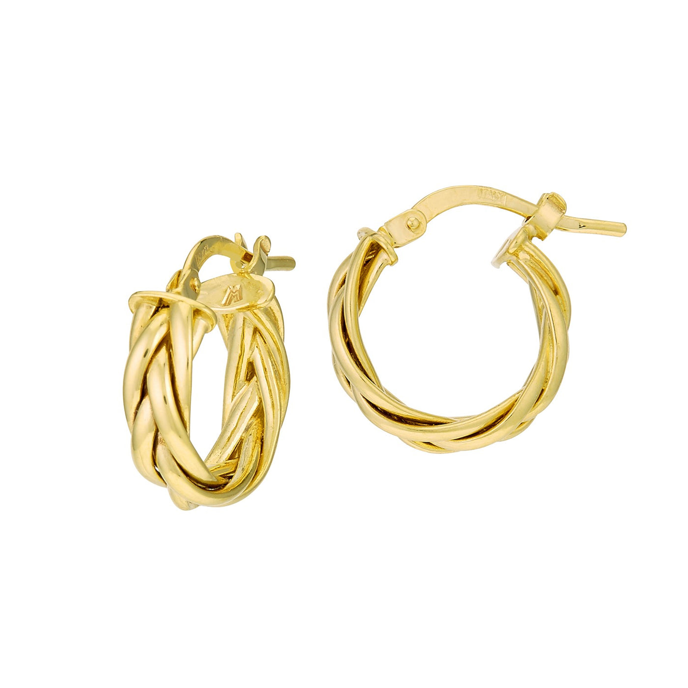 14K Yellow Gold Braided Round Hoop Style Earrings