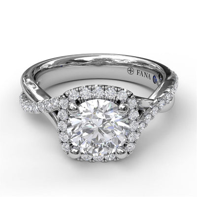 Fana 14K White Gold .35ctw Cushion Halo Style Diamond Semi-Mount Engagement Ring