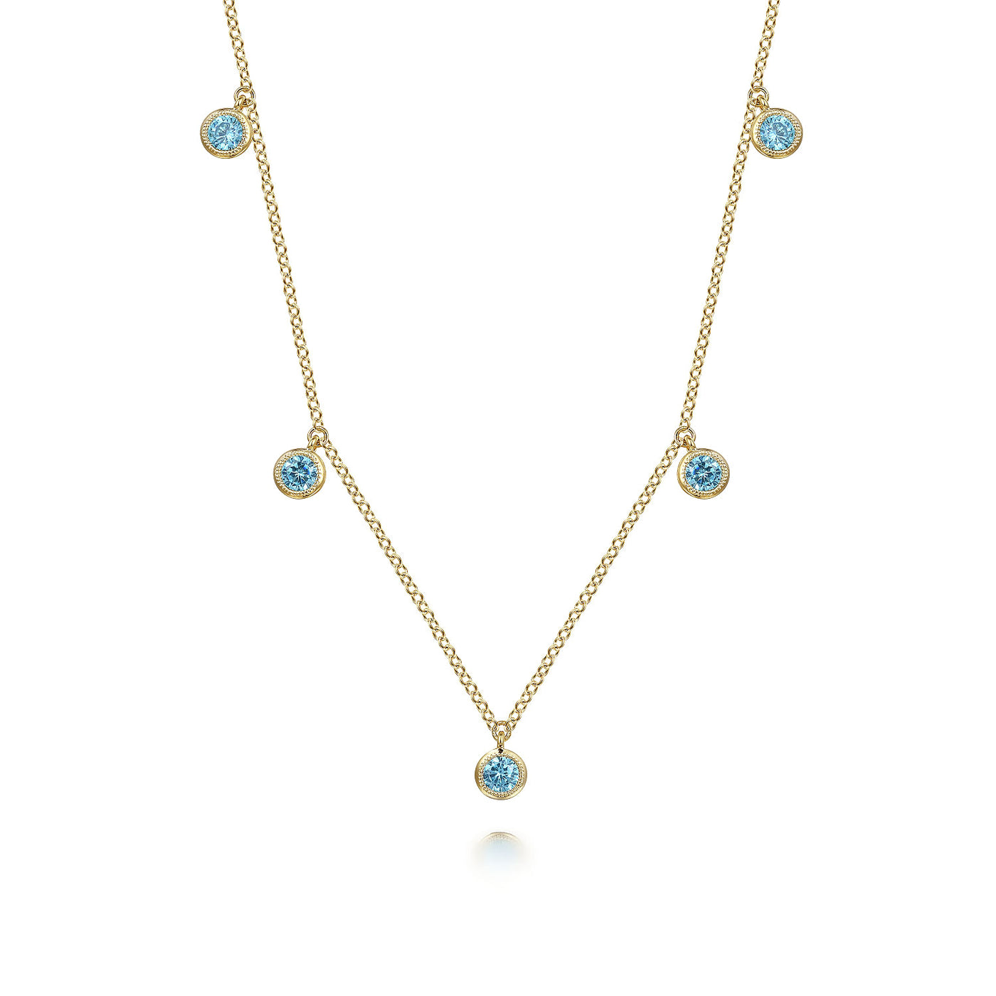 Gabriel 14K Yellow Gold 0.68ctw Station Style Blue Topazes Necklace