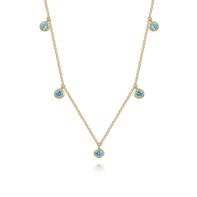 Gabriel 14K Yellow Gold 0.68ctw Station Style Blue Topazes Necklace