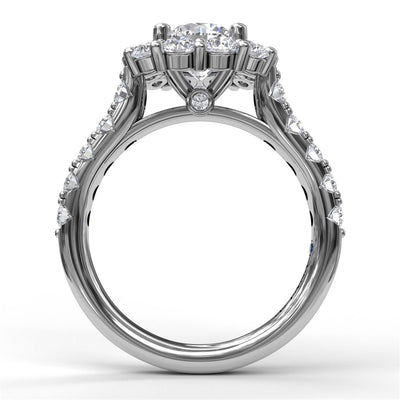 Fana 14K White Gold 1.25ctw Cushion Halo Style Diamond Semi-Mount Engagement Ring