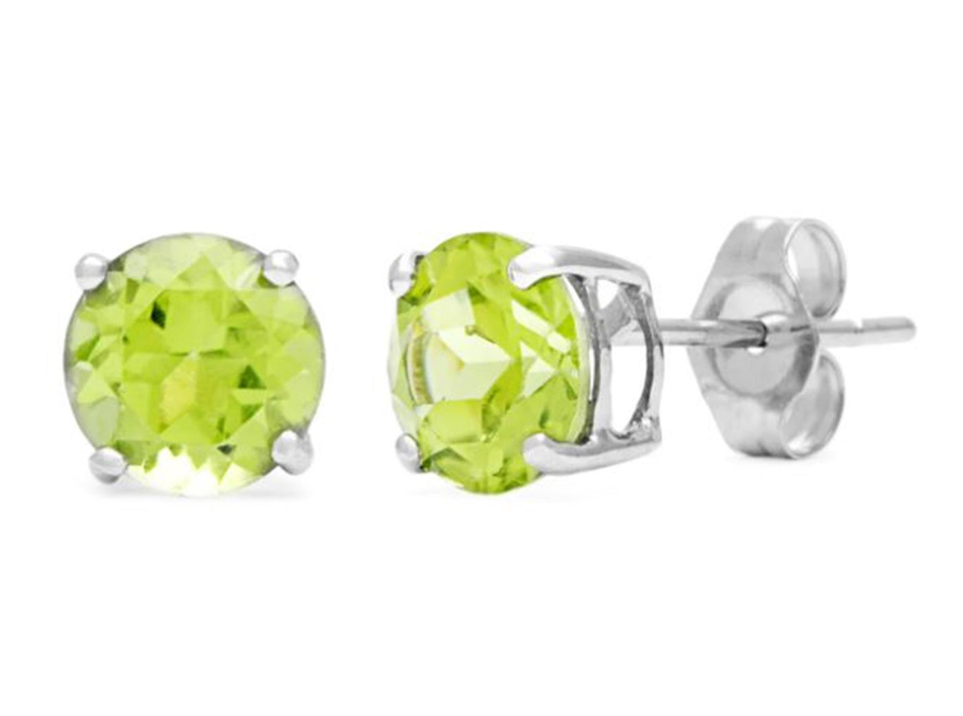 14K White Gold Stud Style Round Peridot Earrings