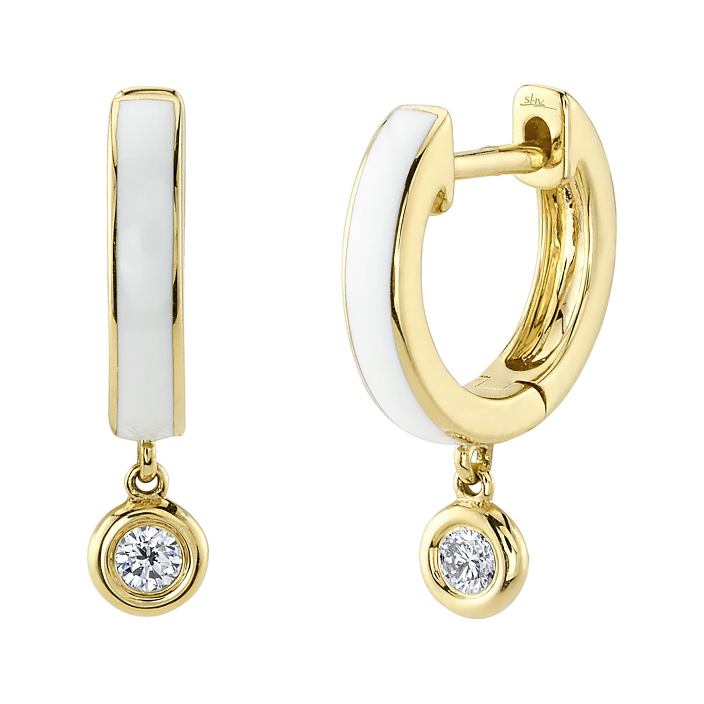 Shy Creation 14K Yellow Gold 0.08ctw Classic Huggie Dangle Style Diamond Earrings