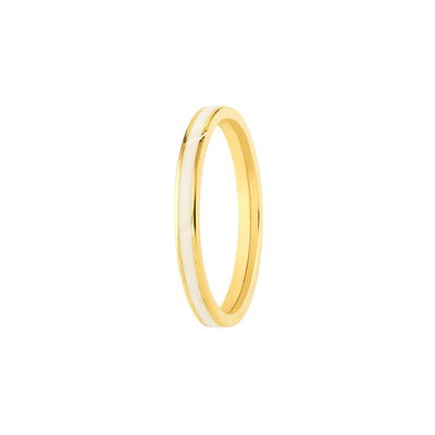 14K Yellow Gold White Enamel Traditional Style Ring