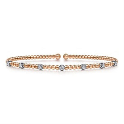 Gabriel 14K White & Rose Gold 0.21ctw 6.25" Bangle Style Diamond Bracelet