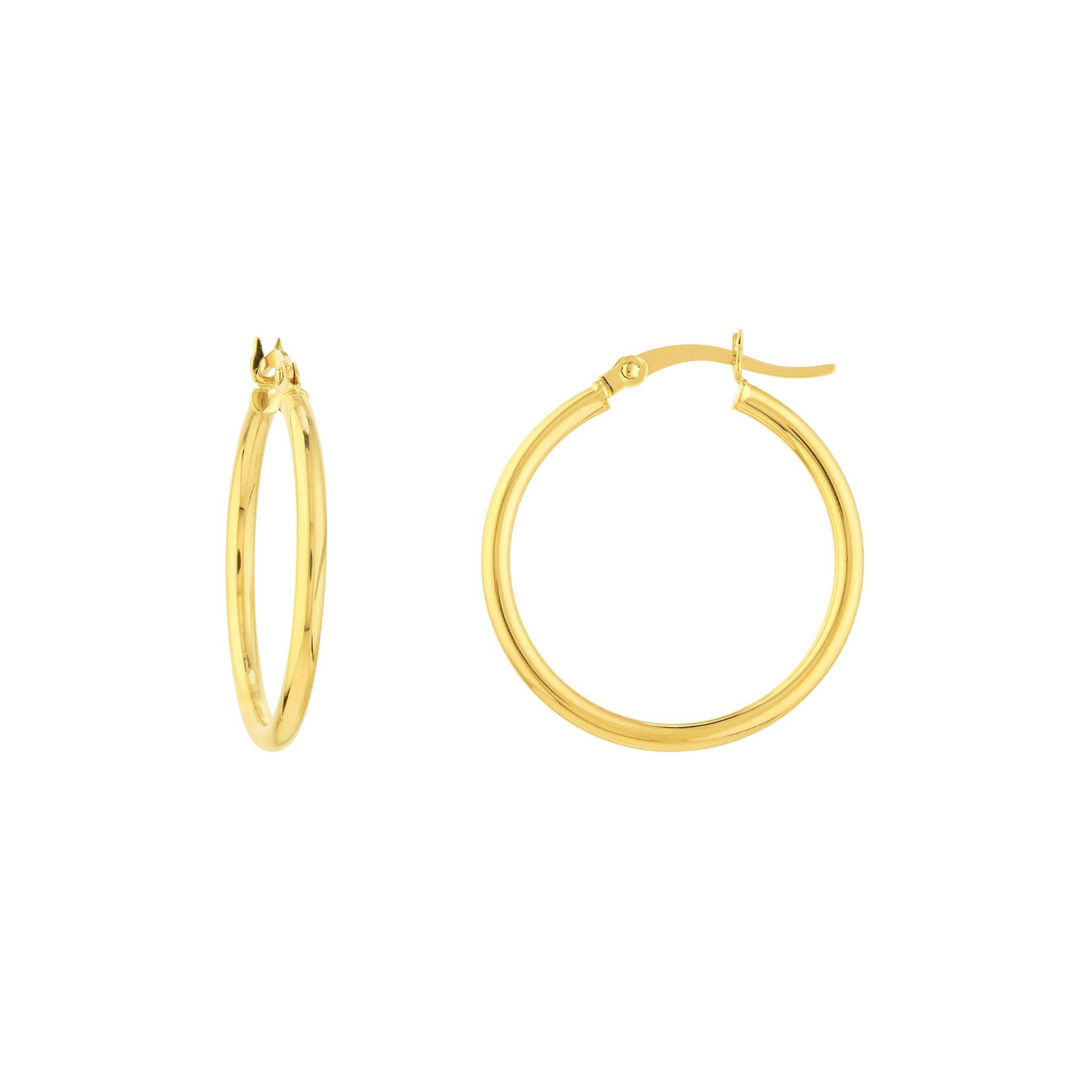 14K Yellow Gold 2mm x 25mm Round Tube Design Round Hoop Style Earrings