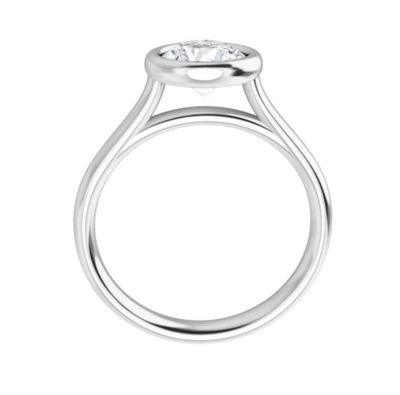 14K White Gold 6.5mm center Bezel Style Diamond Solitaire Engagement Ring