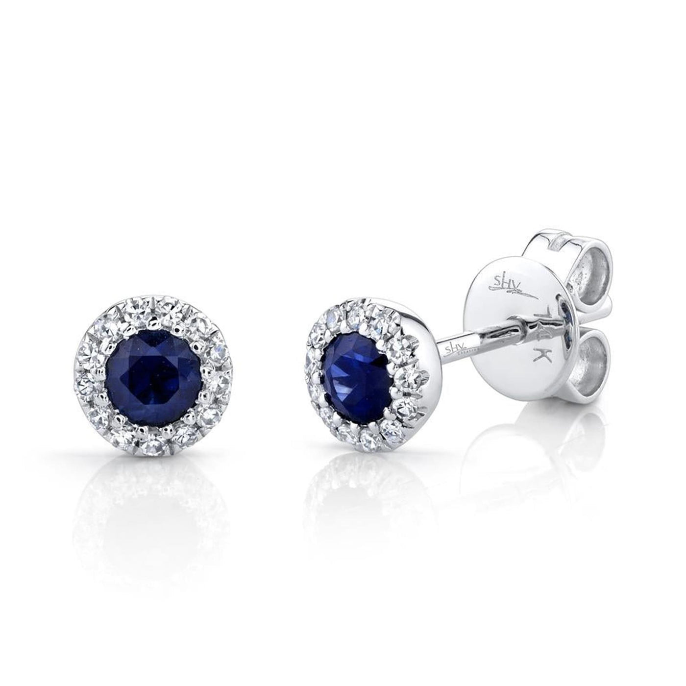 Shy Creation 14K White Gold 0.36ctw Cluster Style Round Sapphire and Diamond Earrings