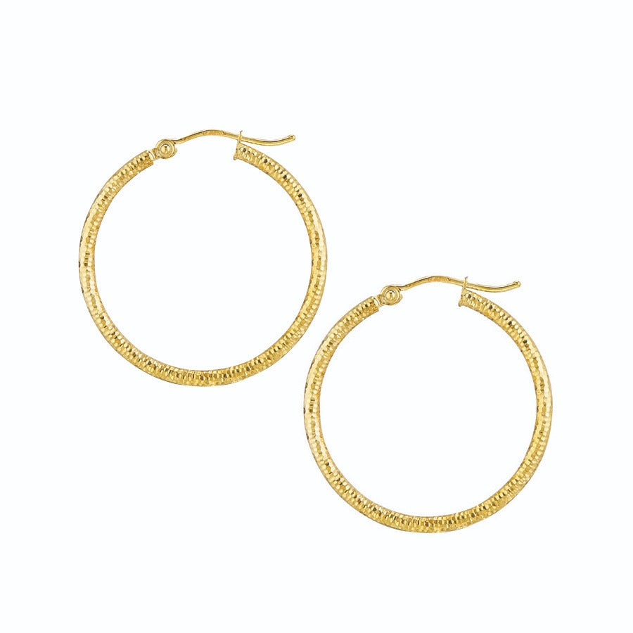14K Yellow Gold 2mm x 15mm Traditional Round Hoop Style Earrings