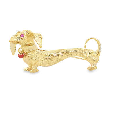 Estate14K Yellow Gold Dachshund Bead Set Brooch