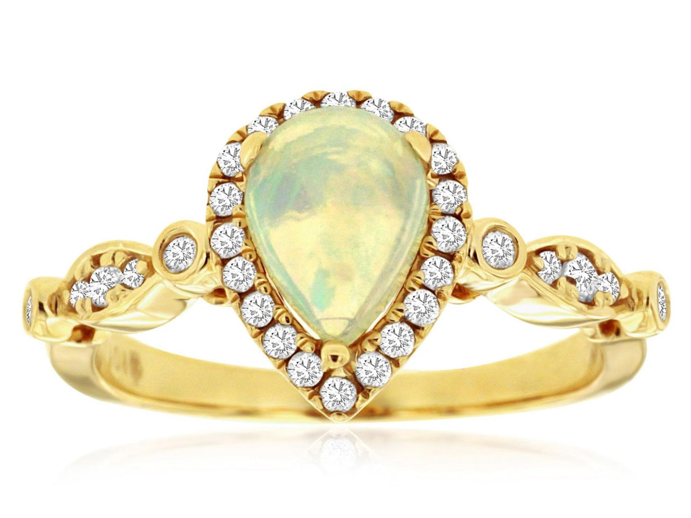 14K Yellow Gold 0.95ctw Halo Style Opal and Diamond Ring