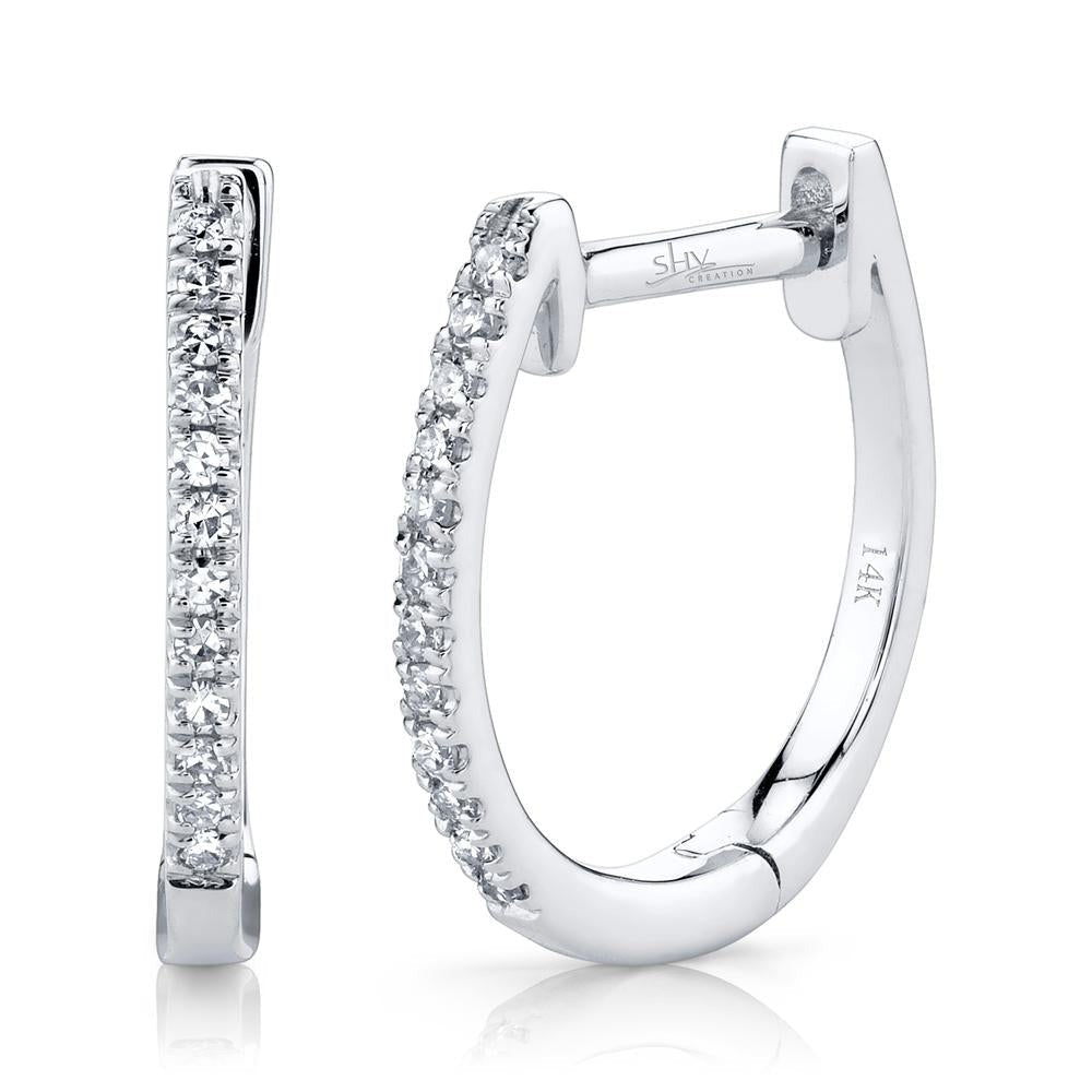 Shy Creation 14K White Gold 0.08ctw Classic Fancy Hoop Style Diamond Earrings