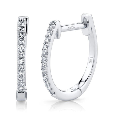 Shy Creation 14K White Gold 0.08ctw Classic Fancy Hoop Style Diamond Earrings