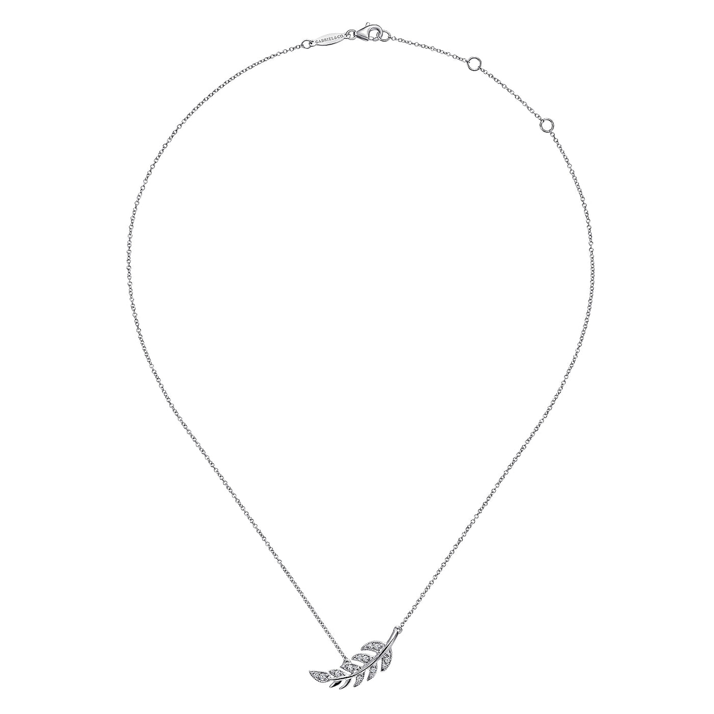 Gabriel 14K White Gold 0.05ctw Leaf Style Necklace