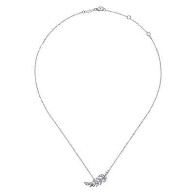 Gabriel 14K White Gold 0.05ctw Leaf Style Necklace