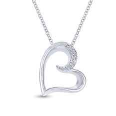 Gabriel Sterling Silver 0.10ctw Heart Style Sapphires Necklace