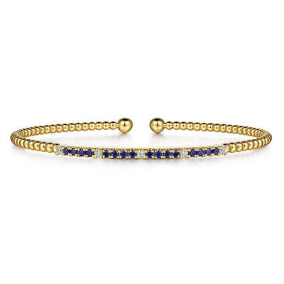 Gabriel 14K Yellow Gold 6.25" Bujukan Bangle Style Bracelet Featuring Sapphires and Diamonds