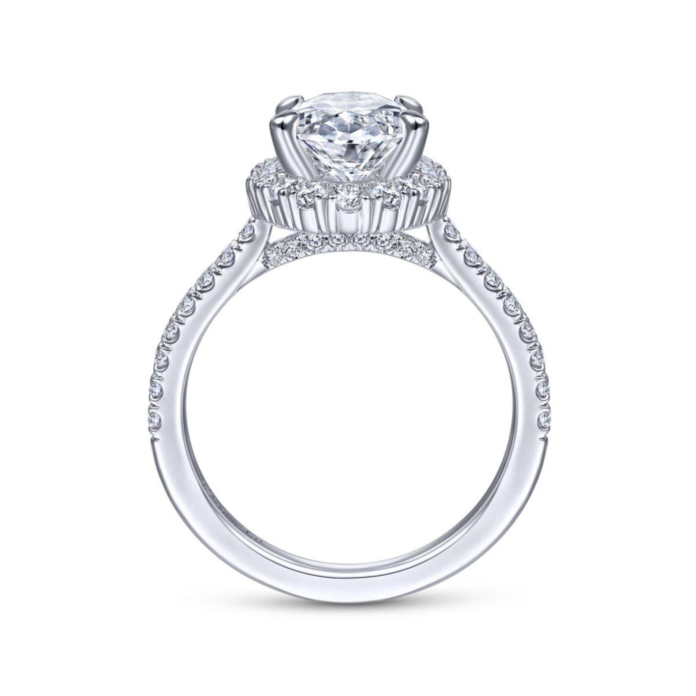 Gabriel 14K White Gold .83ctw Oval Halo Style Diamond Semi-Mount Engagement Ring