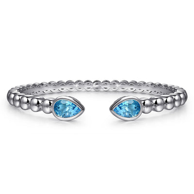Gabriel Sterling Silver 6.25" Cuff Style Bracelet Featuring Blue Topaz
