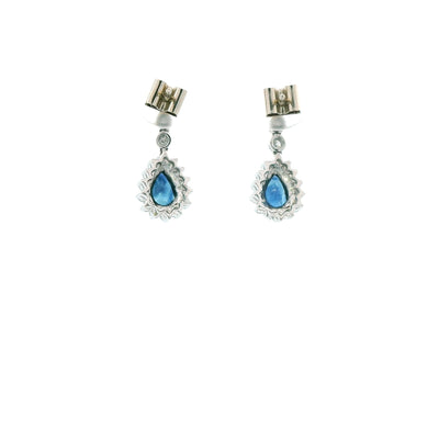 Estate 18K White Gold 1.04ctw Drop Style Pear Sapphires and Diamonds Earrings