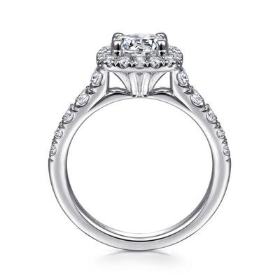 Gabriel 14K White Gold .70ctw Cushion Halo Style Diamond Semi-Mount Engagement Ring