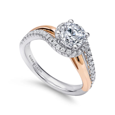 Gabriel 14K White & Rose Gold 0.30ctw Fancy Halo Style Diamond Semi-Mount Engagement Ring