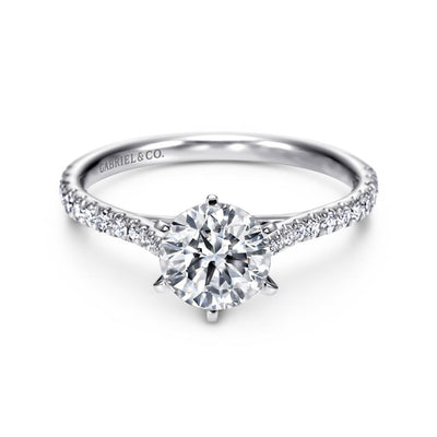 Gabriel 14K White Gold .27ctw 6 Prong Style Diamond Semi-Mount Engagement Ring