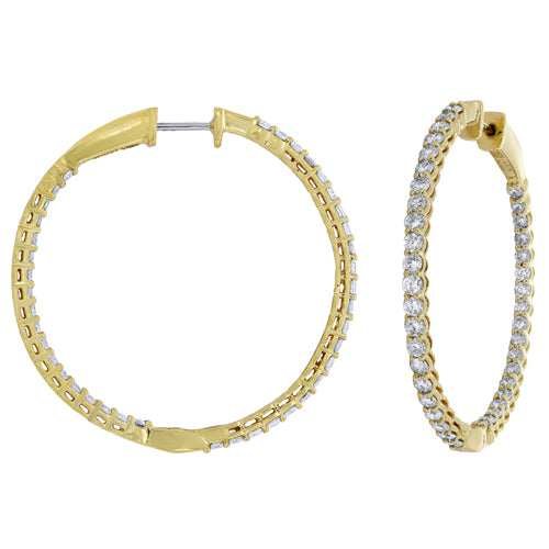 14K Yellow Gold 3.21ctw Inside Out Round Hoop Style Diamond Earrings