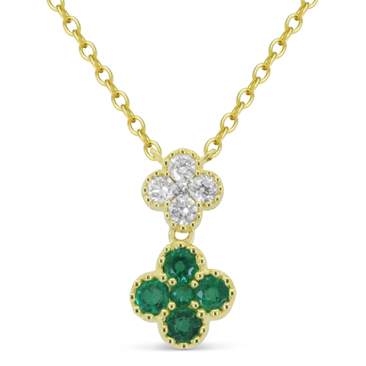 18K Yellow Gold 0.40ctw Floral Cluster Style Diamonds Necklace