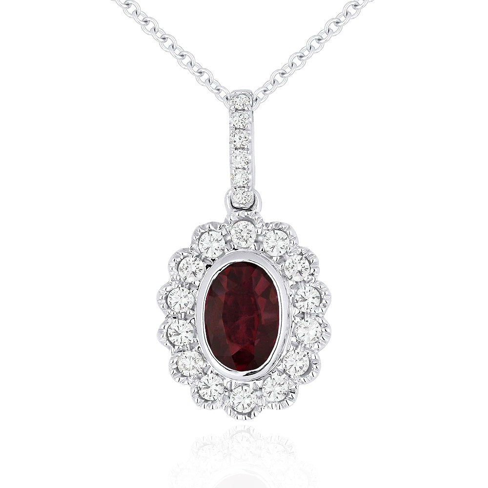 Madison L 14K White Gold 0.87ctw Halo Style Ruby Necklace