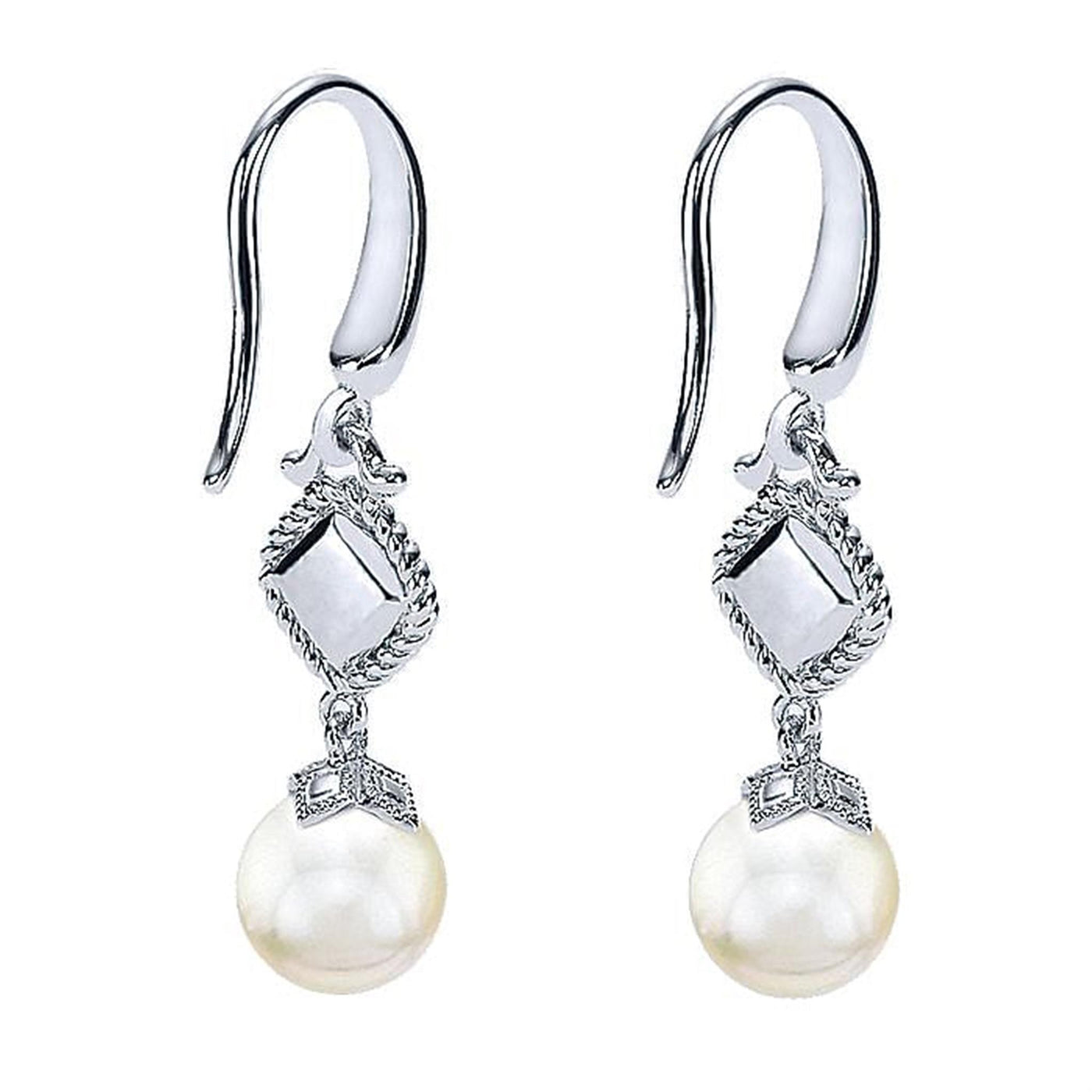 Gabriel Sterling Silver 1.08ctw Drop Style Earrings Featuring Cultured Pearls