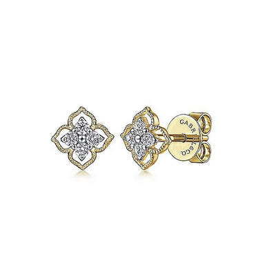 Gabriel 14K Yellow Gold .13ctw Floral Stud Style Diamond Earrings