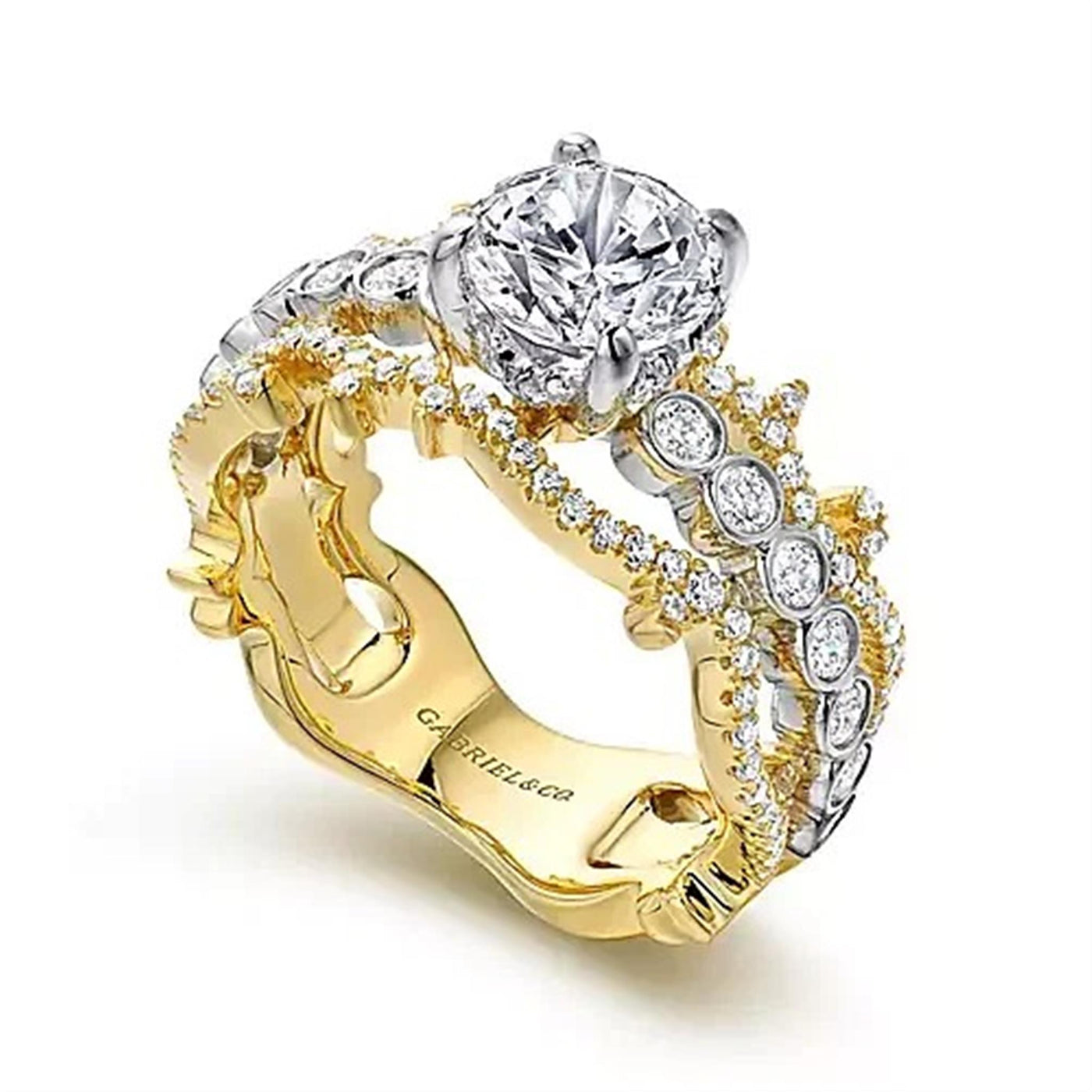 Gabriel - Contemporary Collection 14K White & Yellow Gold .69ctw 4 Prong Style Diamond Semi-Mount Engagement Ring