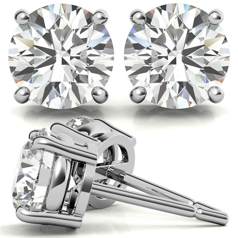 10K White Gold 0.5ctw Diamond Stud Earrings in Four Prong Basket Settings