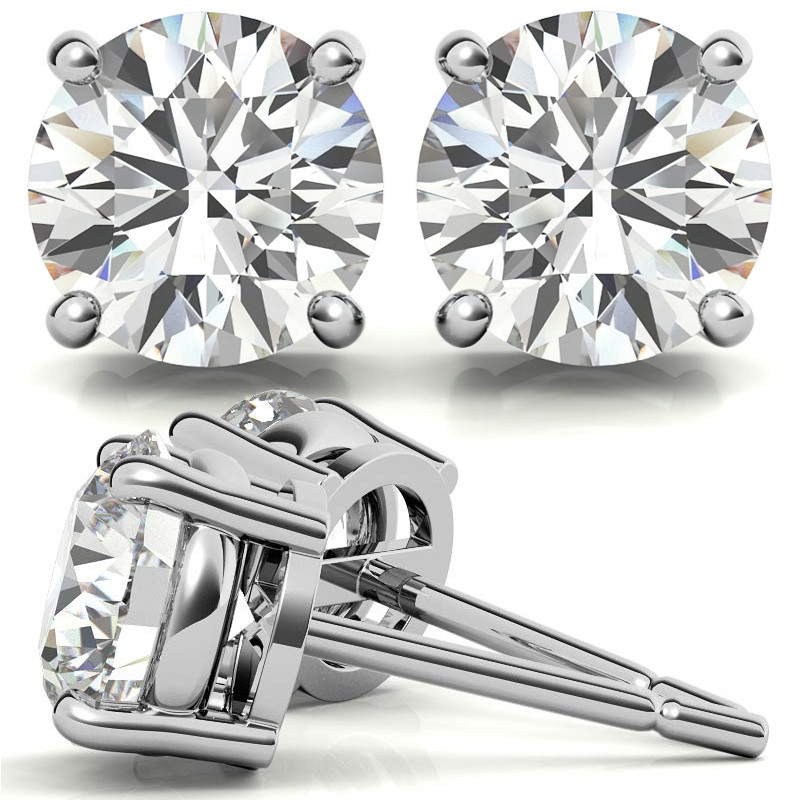 14K White Gold 1.5ctw Diamond Stud Earrings in Four Prong Basket Settings