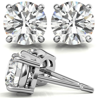 14K White Gold 1ctw Diamond Stud Earrings in Four Prong Basket Settings