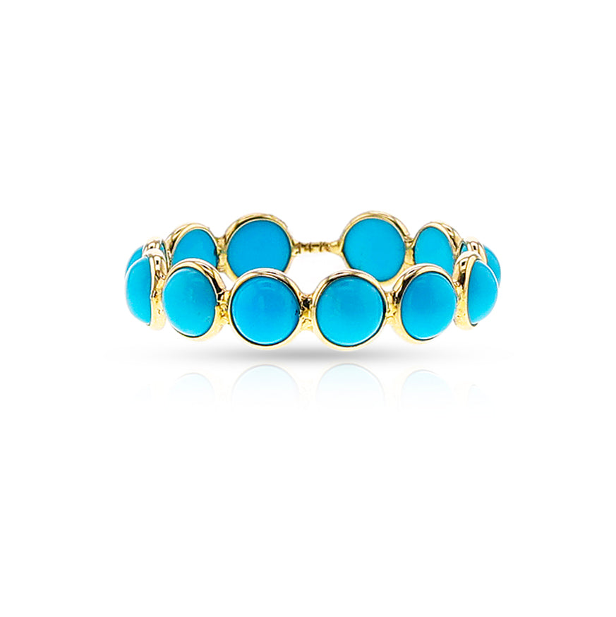 14K Yellow Gold 2.90ctw Band Style Turquoises Ring