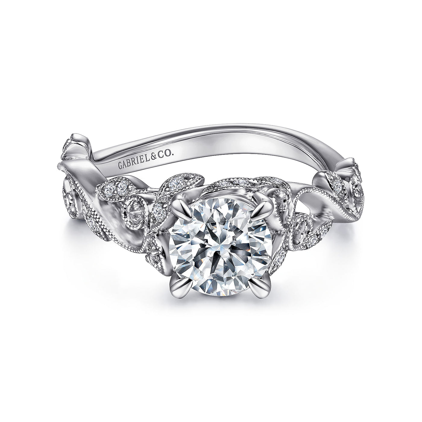 Gabriel - Floral Collection 14K White Gold 0.14ctw 4 Prong Style Diamond Semi-Mount Engagement Ring