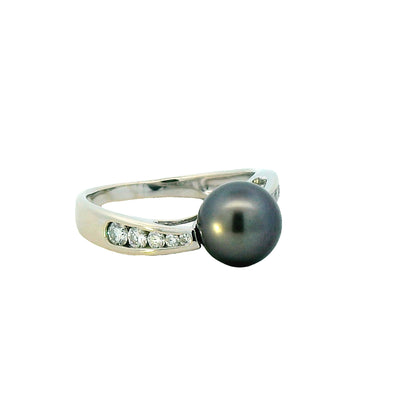 Estate 14K White Gold Tahitian Cultured Pearl Multi Stone Ring with Diamonds