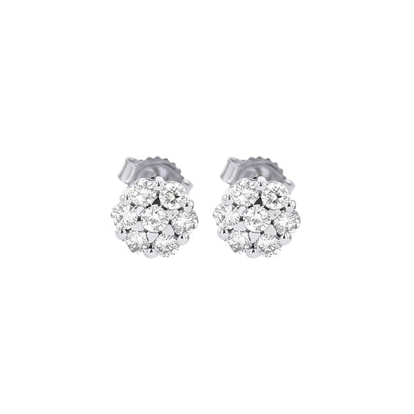 14K White Gold .10ctw Contemporary Cluster Style Diamond Earrings