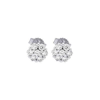 14K White Gold .10ctw Contemporary Cluster Style Diamond Earrings