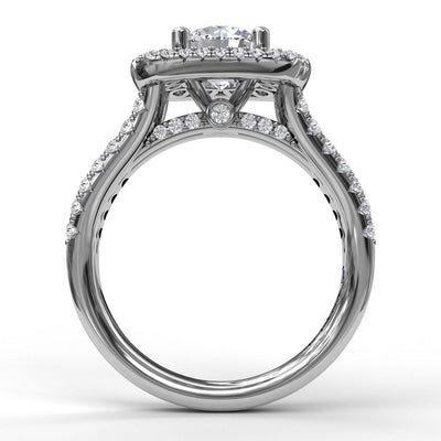 Fana 14K White Gold 1.08ctw Cushion Halo Style Diamond Semi-Mount Engagement Ring