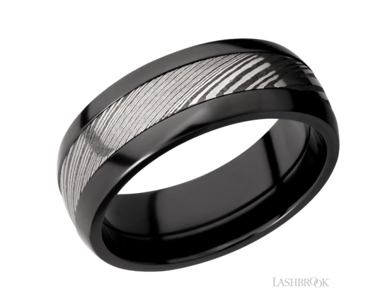 8mm Black Zirconium and Damascus Steel Wedding Band