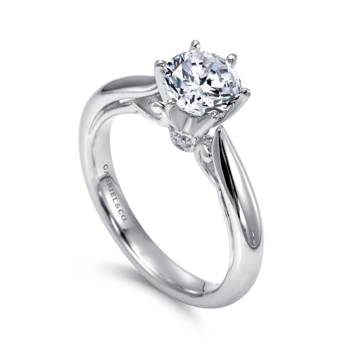 Gabriel 18K White Gold .13ctw 6 Prong Style Diamond Semi-Mount Engagement Ring