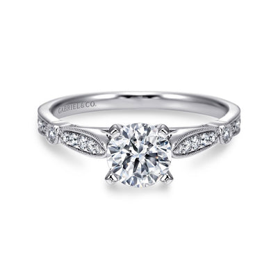 Gabriel 14K White Gold .17ctw 4 Prong Style Diamond Semi-Mount Engagement Ring