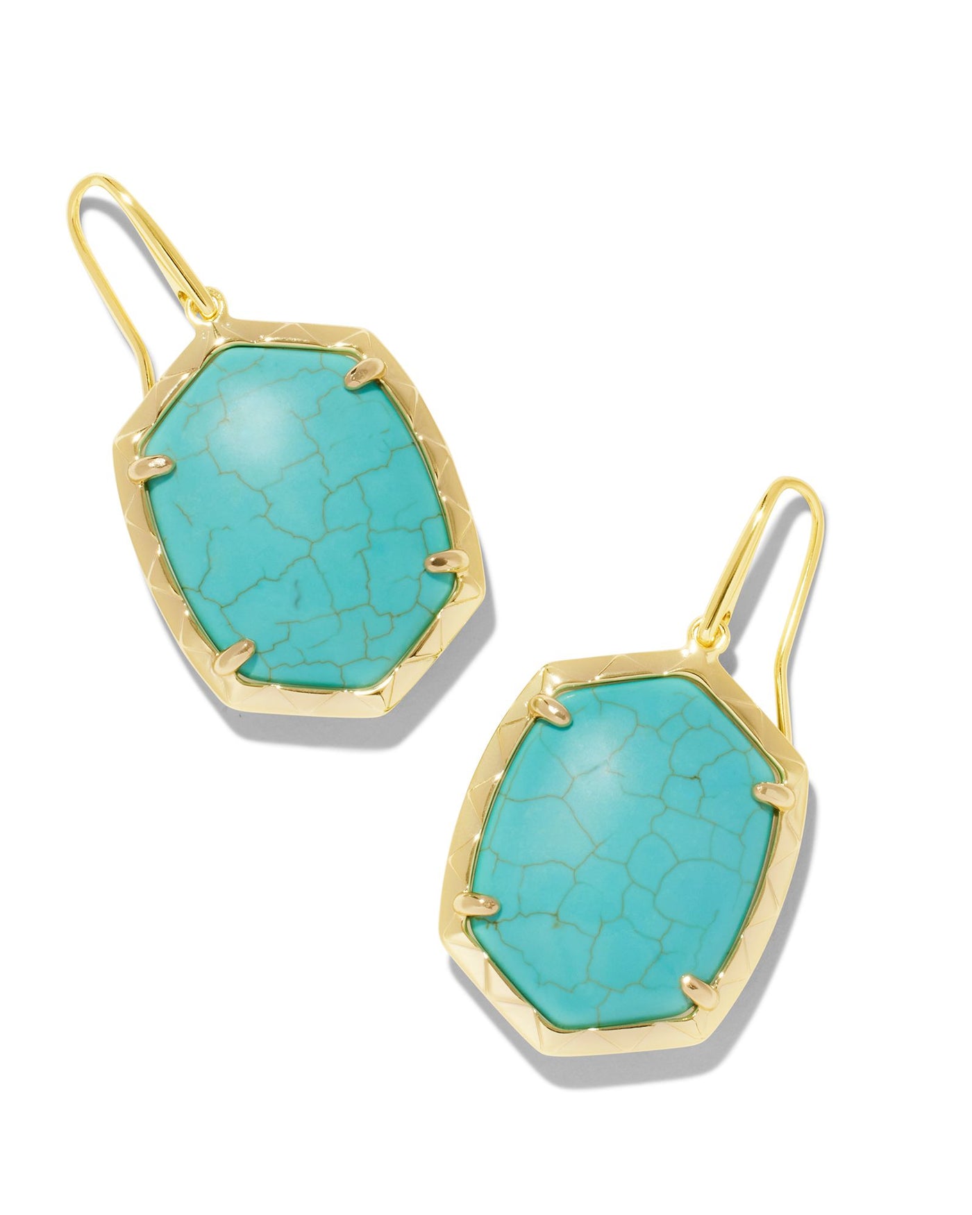 Gold Tone Earrings Featuring Blue/Green Variegated Turquoise Magnesite by Kendra Scott