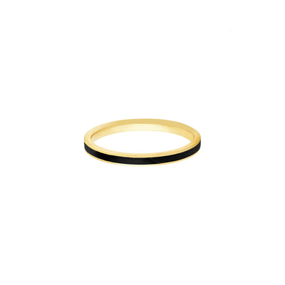 14K Yellow Gold Black Enamel Traditional Style Ring